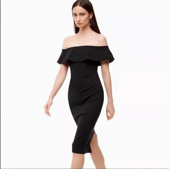 Babaton Rusian Black Off Shoulder Black Bodycon Dress size 6 - Picture 1 of 10